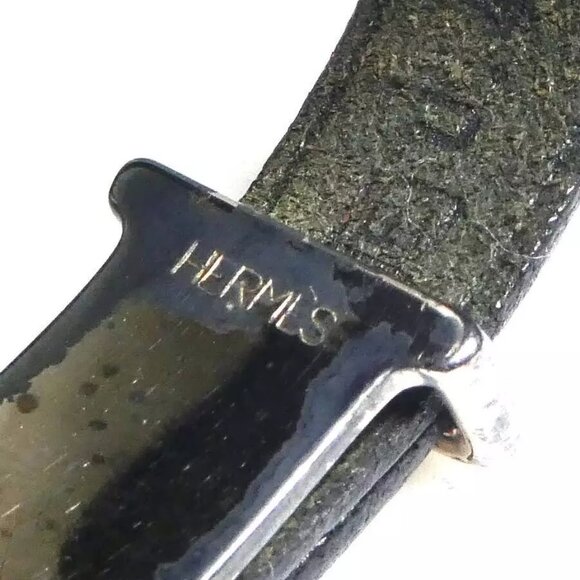 Auth HERMES Bracelet Black/Silver Leather/Metal - - Picture 9 of 10